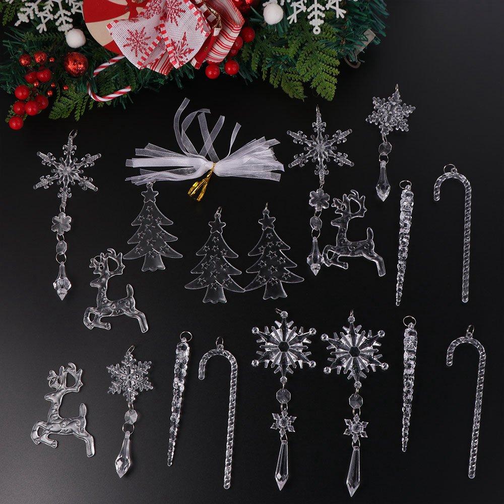 18Pcs Decorative Snowflake Ice Strip Pendants Simulation Xmas Tree Hanging Ornament  New Year