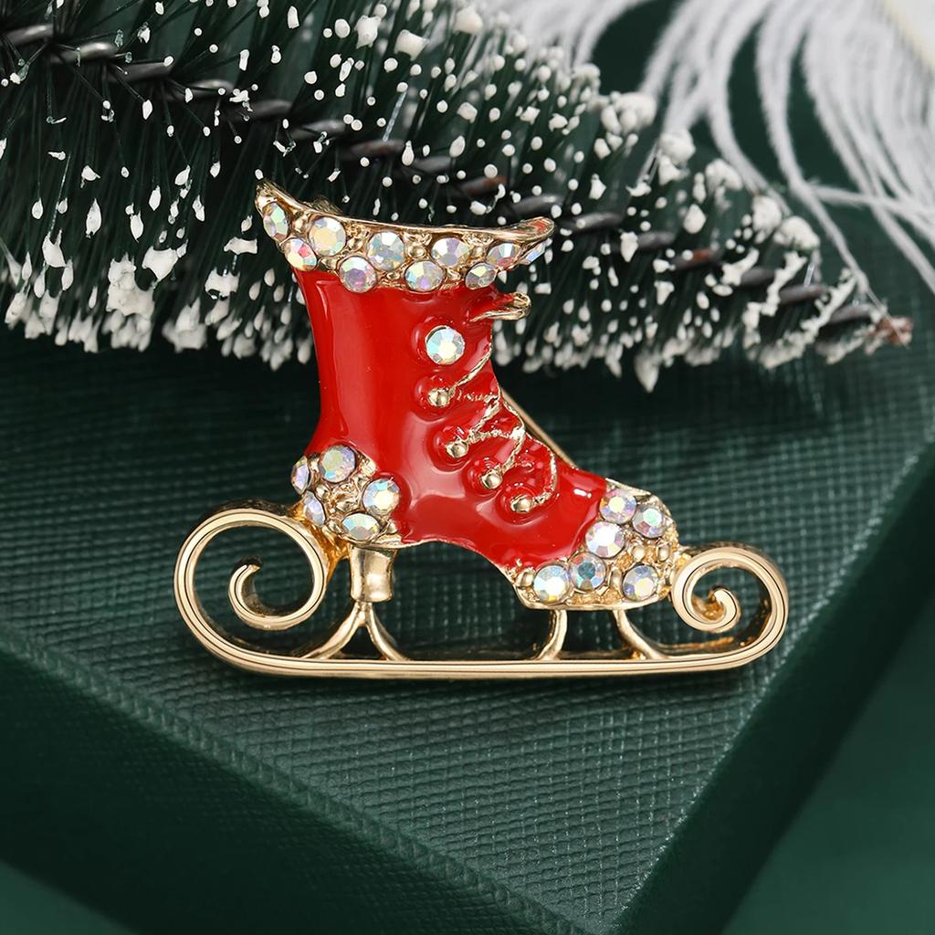 Christmas Enamel Skate Brooches for Women Unisex Rhinestone Everyday Use Pin Event Party Backpack Decoration Clothes Accessories
