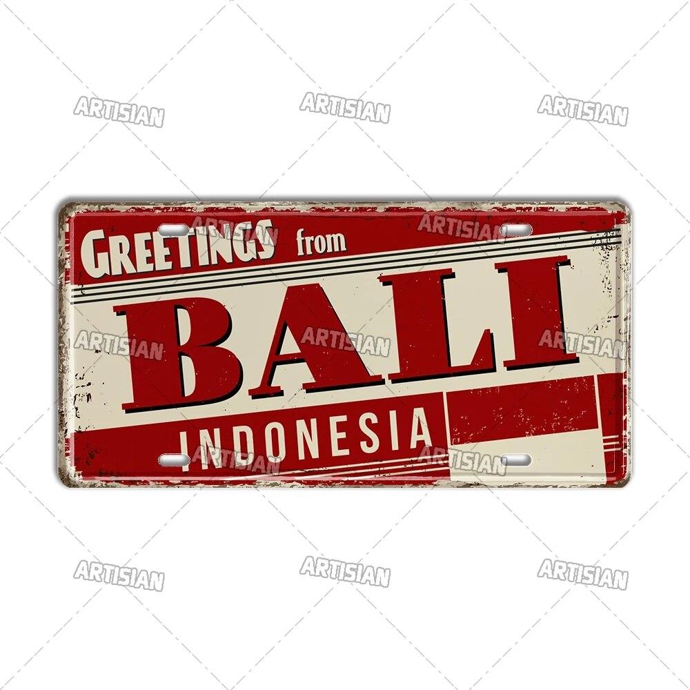 Artisian INDIA CHINA INDONESIAN License Plate Landmark State Metal Sign City Decorative Plaque Wall Decor Garage Bar Pub Club