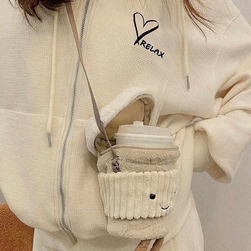 Creative Cartoon Coffee Milk Tea Bag Crossbody Bag For Women Girls Funny Cup Holder Bag Accompanying Cup Crossbody Bag