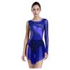 Damen Gradient Leotard Kleid Langarm Ärmellos Strasssteine Unregelmäßiger Netzsaum Eiskunstlauf Ballett Body