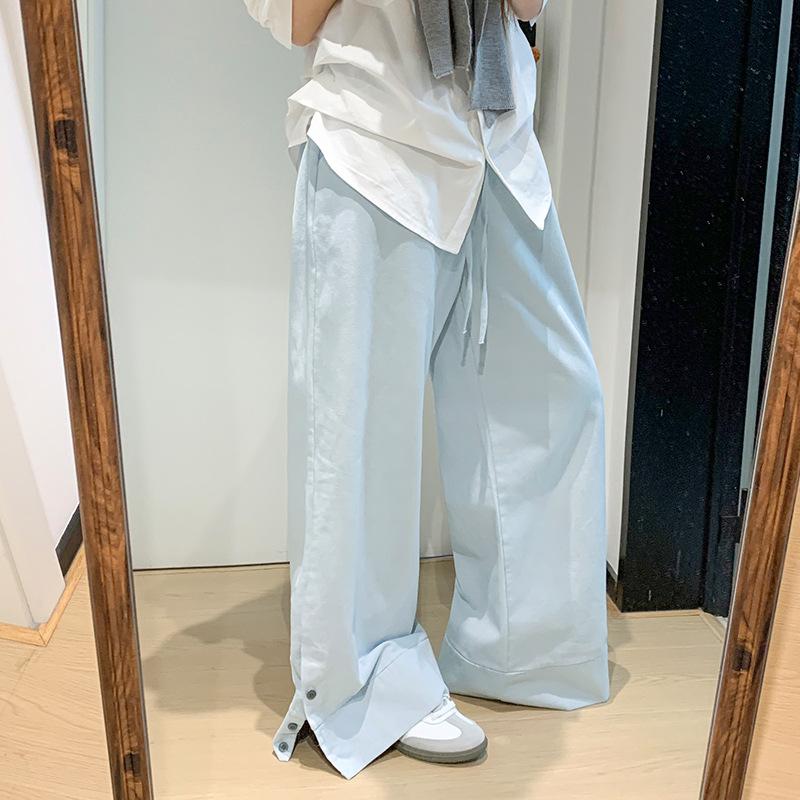 

Sky blue retro wide-leg pants women s autumn new high-waisted loose and thin design casual straight-leg pants XL небесно-голубой