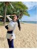 Summer Retro Long Sleeve Crop Top: European & American Streetwear Beach Swimwear