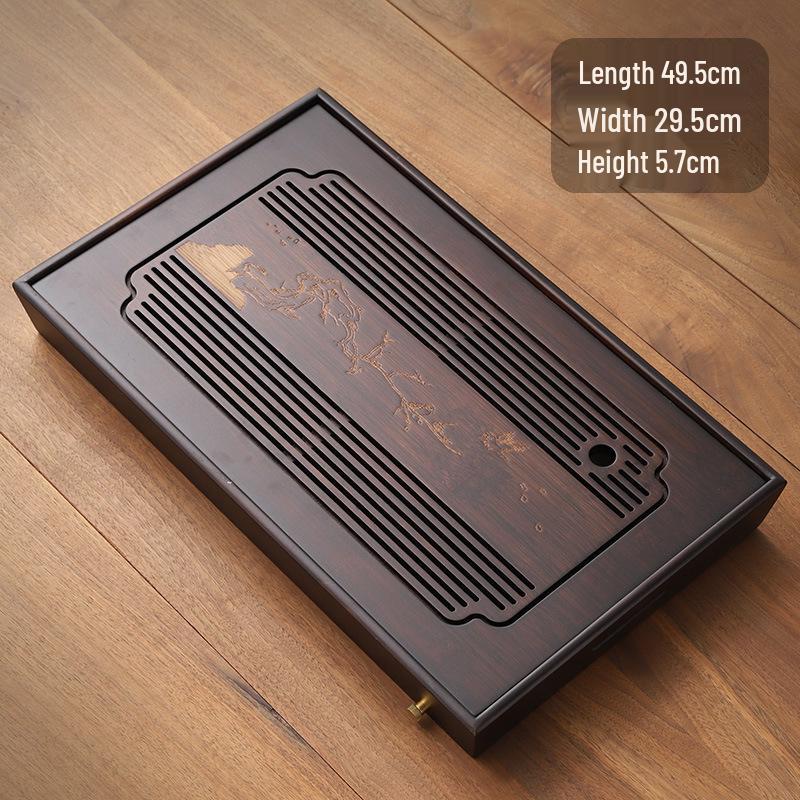 Bamboo Tea Tray with Water Storage - Simple Rectangular Design for Tea Sets