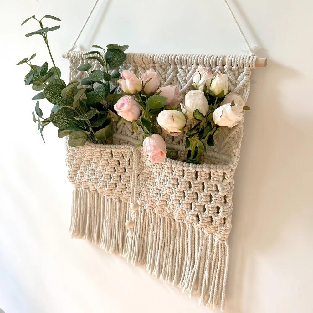 Wooden Rod Macrame Wall Hanging Woven Wall Organizer Wall Decoration Hanging Planter Home Decor
