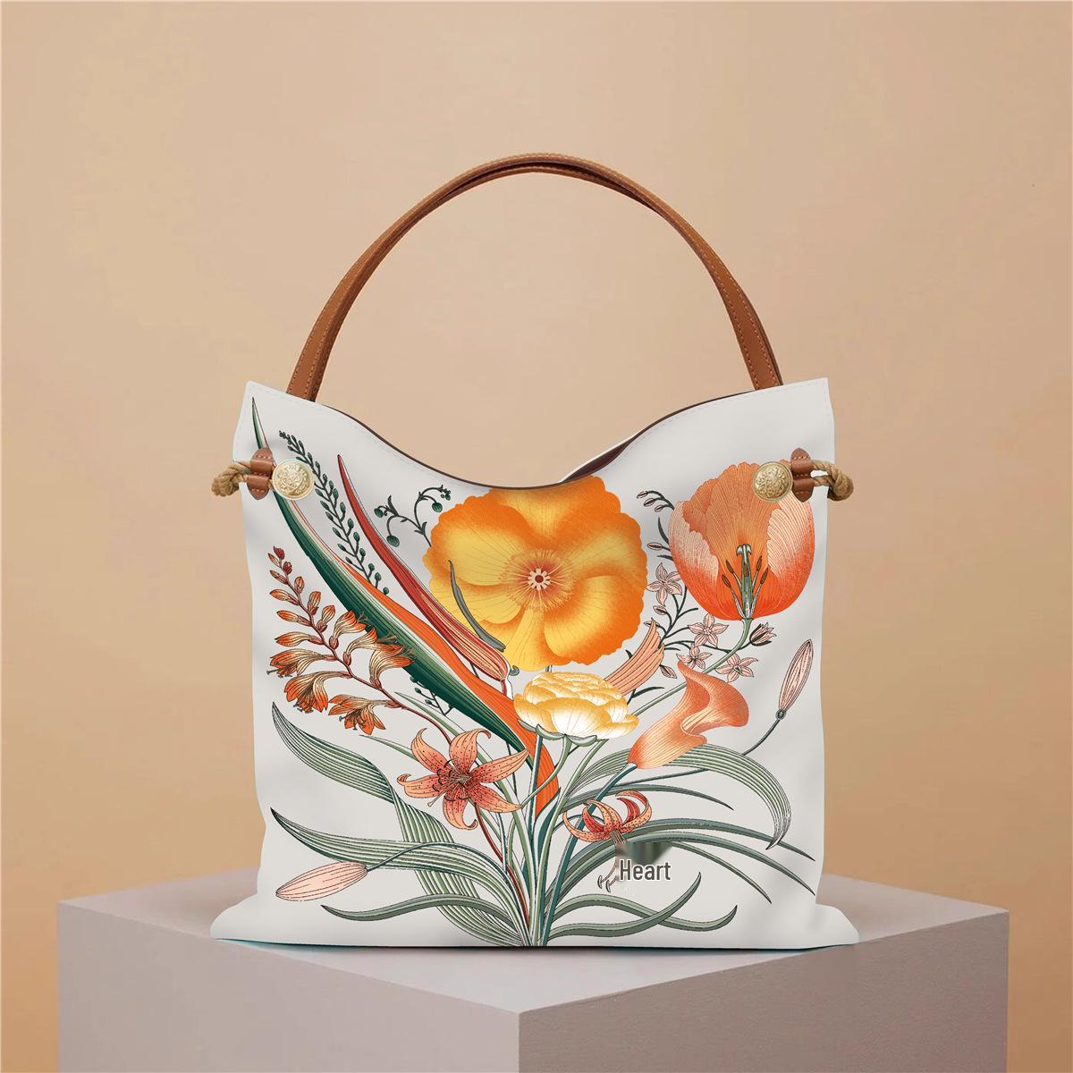 

2026 Korean Style Large Capacity Canvas Shoulder Bag with Leather Strap 40cm x 40cm, 17cm handle