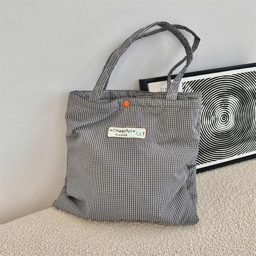 Fashionable Korean Style Plaid Double Pocket Shoulder Bag For Casual Daily Use