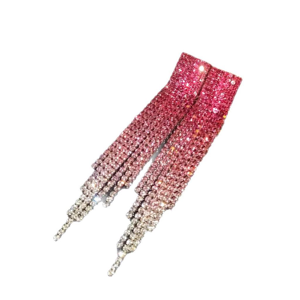 Elegant Rhinestone Tassel Earrings: High-End Shiny Diamond Design for Women
