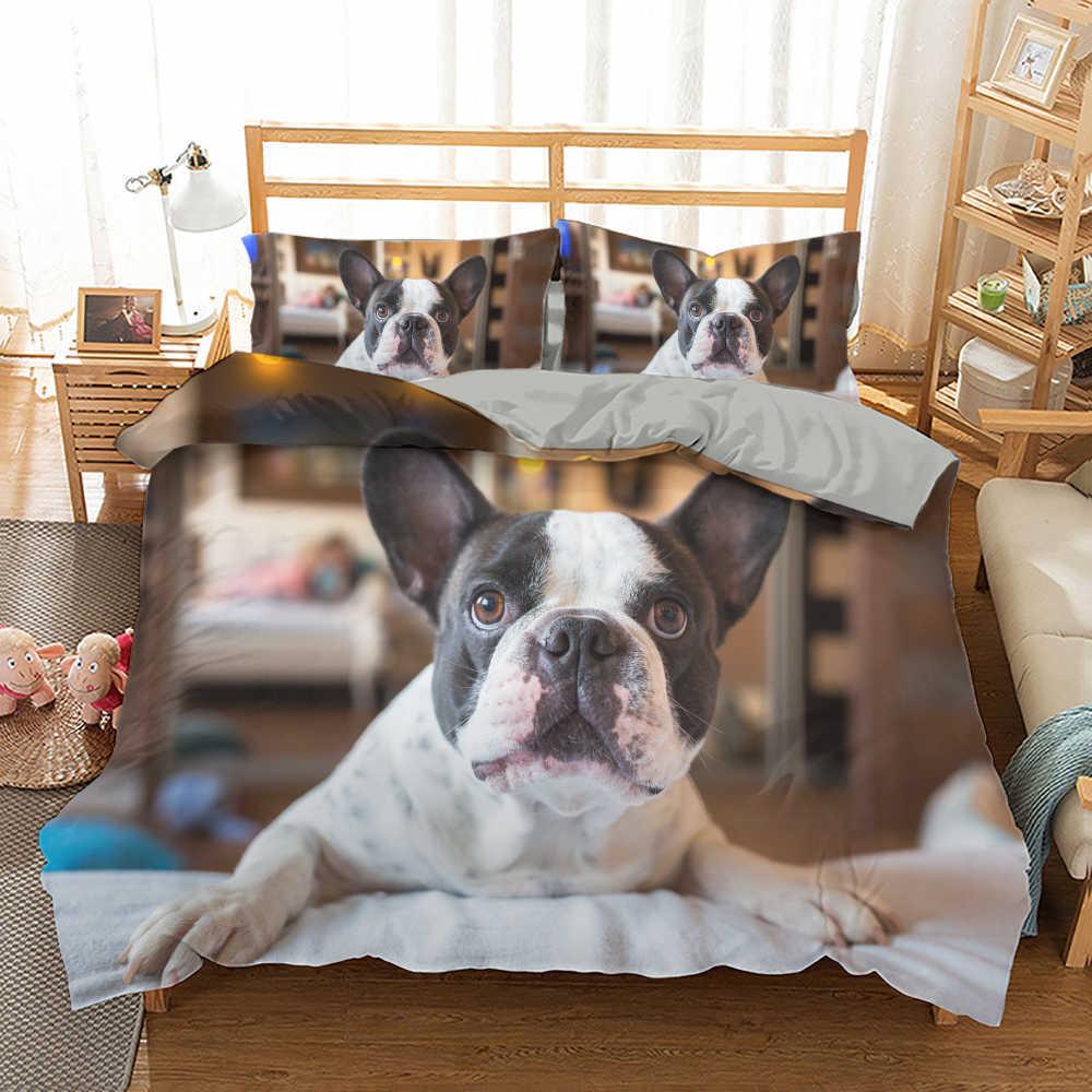 French Bulldog Duvet Cover Set King Size Cute Puppy Animal Theme Bedding Set For Kids Teen 2/3Pcs Soft Comforter Cover