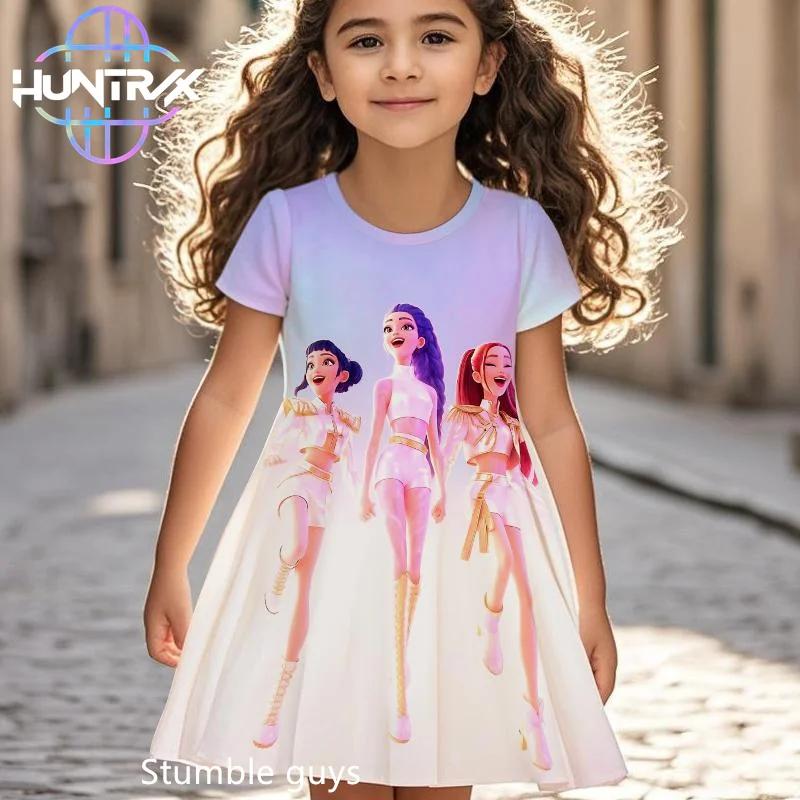 

Kpop Demon Hunters Girls Dress Mira Summer Cartoon Anime Short Sleeve Beach Sundress Casual Nightgown 170