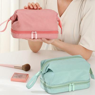 Large Opening Design Wash Bag Double Layer Wet Dry Separation Cosmetic Bag Portable Men and Women Makeup Organizer Storage Handbag