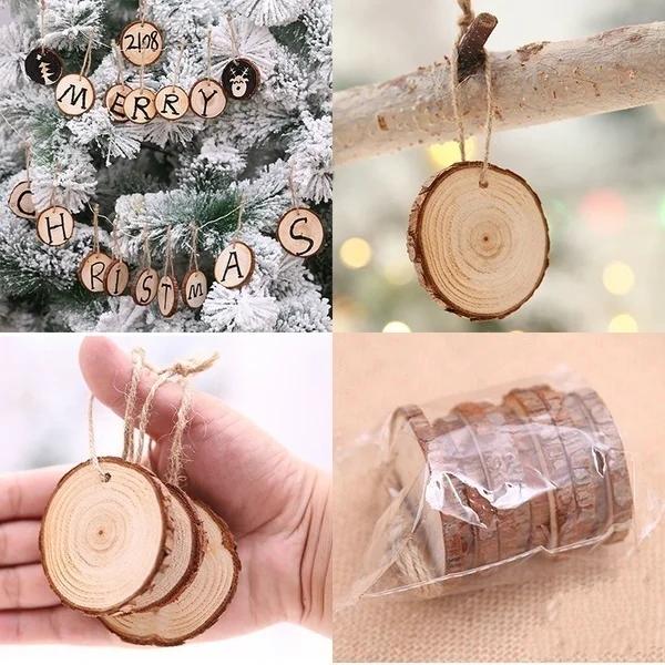10pcs/1set Christmas Tree Ornaments Diy Props Hand-painted with Holes Wood Chip Painting Party Decoration Supplies