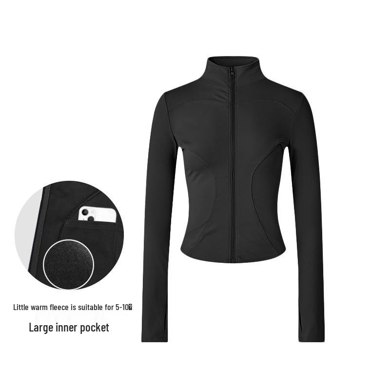 Damska pluszowa kurtka slim fit na wiosnę i jesień - przylegający do talii top do jogi