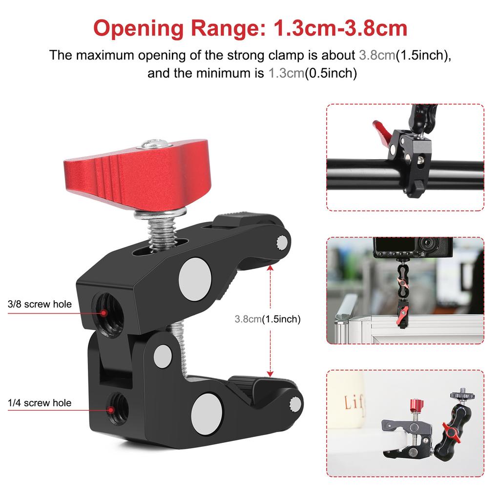 Super Clamp Camera Clamp Mount Monitor 360° Ballhead Magic Arm Double Ball Head Adapter for DSLR Camera/Gopro/LED Lights/phone