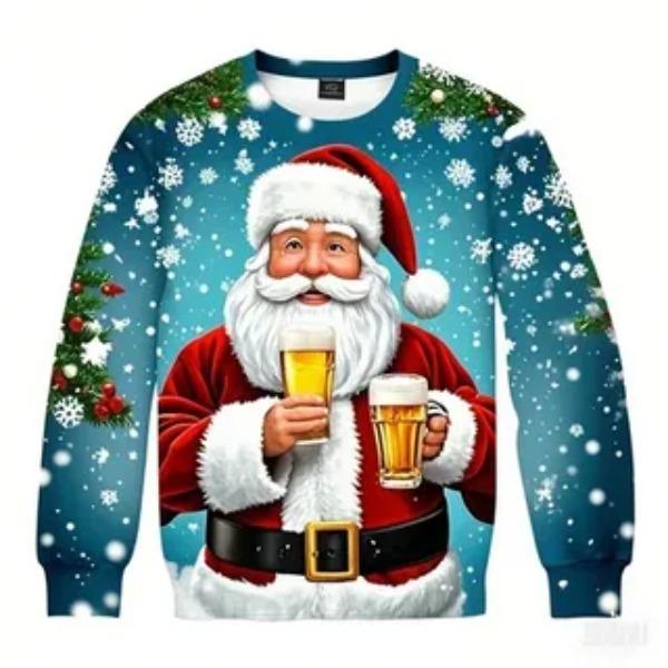 Autumn Winter New Men's Women's Santa Claus Creative Printed Round Neck Lightweight Casual Loose Pullovers
