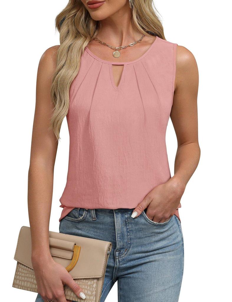2025 Summer Women's Pleated Solid Color Sleeveless Hollow Out T-shirt Vest