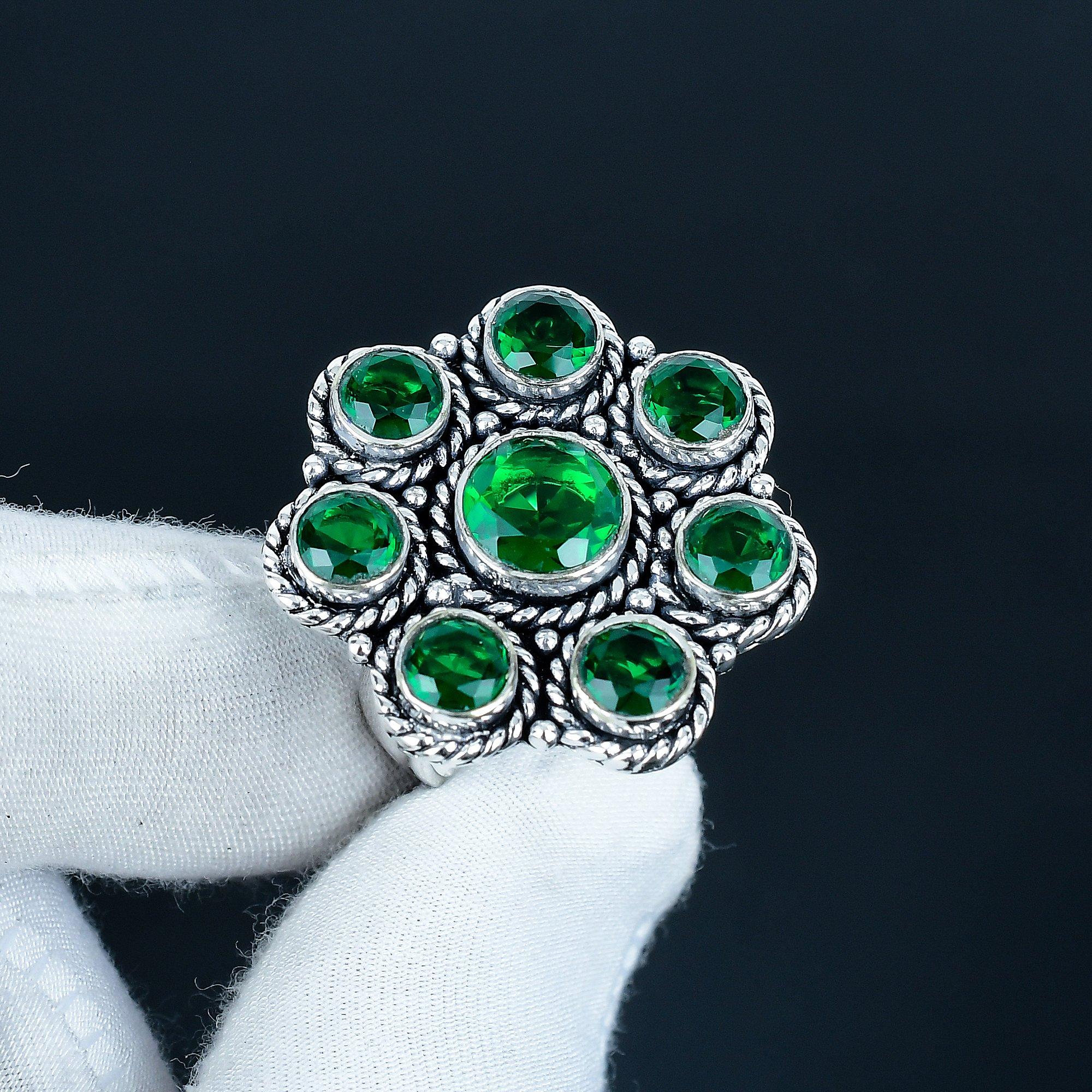 

Кольцо из стерлингового серебра 925 пробы ручной работы с драгоценным камнем Зеленый Турмалин - Кольцо в богемном стиле - Украшения бохо ручной работы для женщин и мужчин, Подарки для любви US 16 зелёный