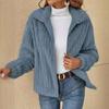Women Fleece Basic Jacket Casual Female Turn Down Collar Teddy Pit Warm Zip Up Short Coats