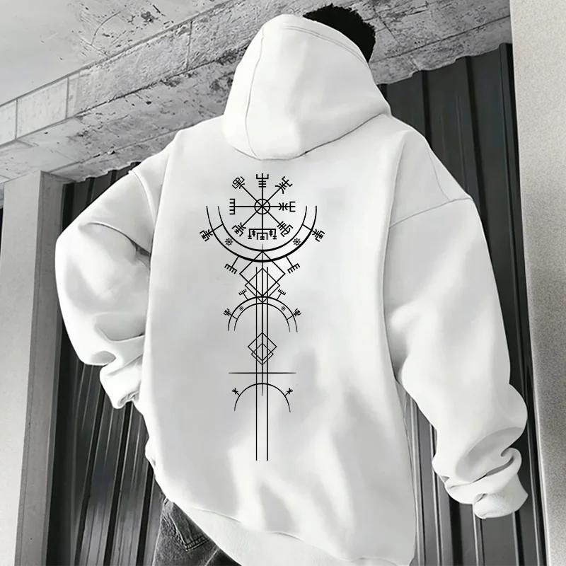 Vintage Viking Print Hoodies for Men High Quality Hooded Long Sleeve Pullover Fall Winter Daily Casual Sports Tops Men's Clothes