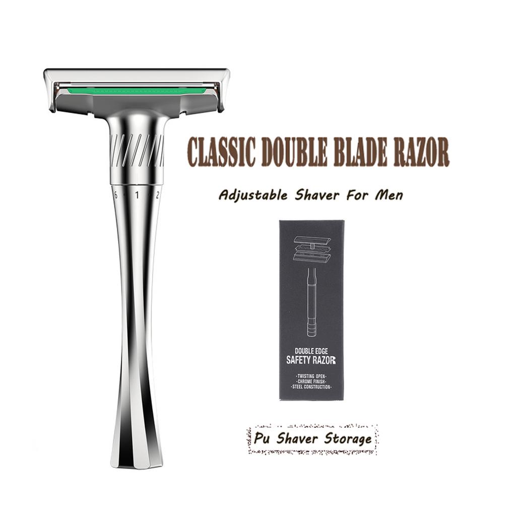 Adjustable Safety Razor Mens Folding Shaving Shaver Double Edge Classic Safety Razor With 5 PCS Titanium Coated Blades