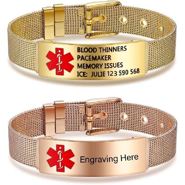 Nameinhea Индивидуальные медицинские браслеты-предупреждения для женщин Бесплатная гравировка Регулируемый Водонепроницаемый Нержавеющая сталь Аварийные медицинские ID браслеты Аллергия