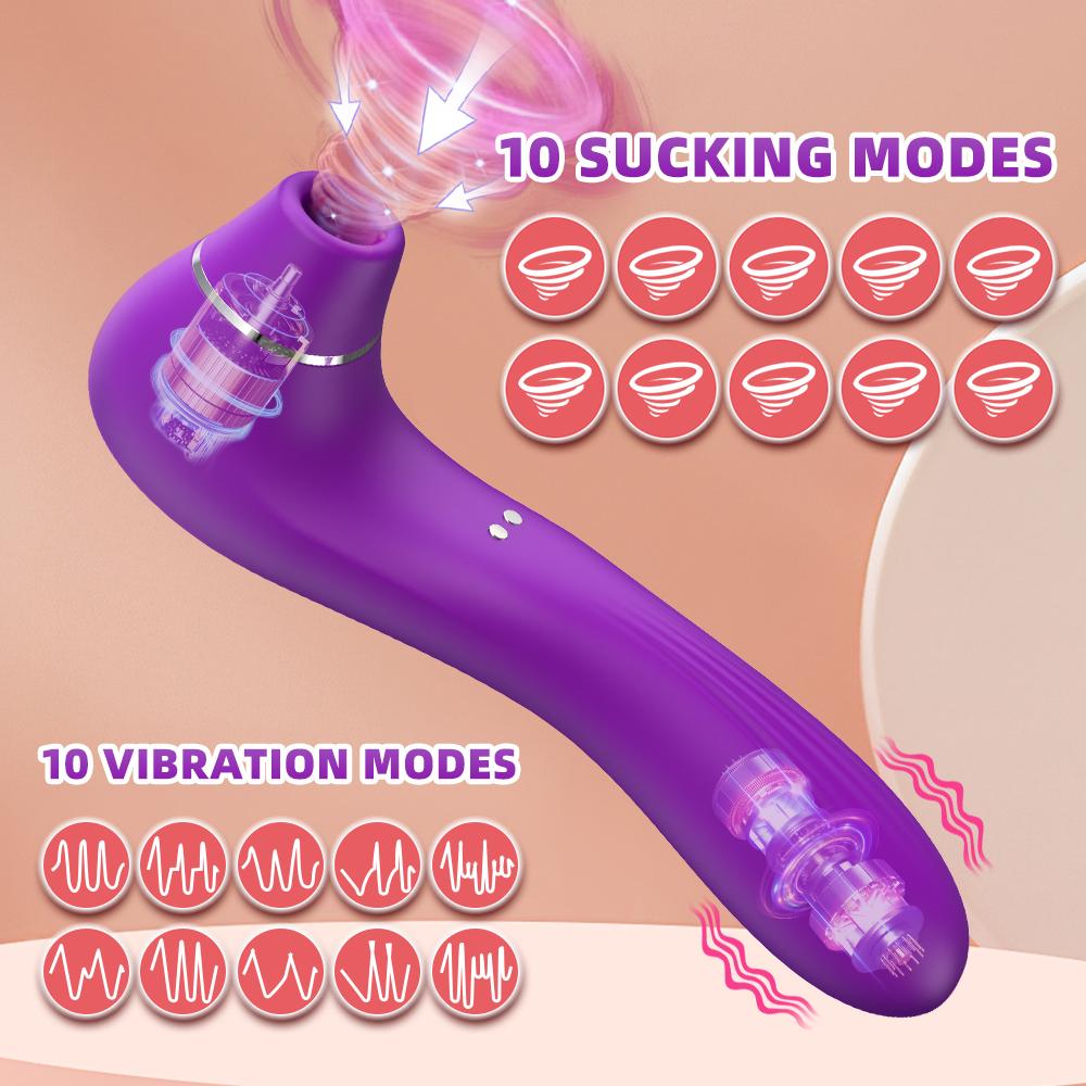 Vibrator Sucking Female Masturbator FairyKiss Vagina and Clitoral Dual Stimulator G-Spot Handheld Clitoral Massager 2 In 1 Adult Sex Toy Red Purple