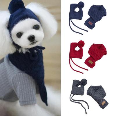 Chapeau pour chiens hiver rayures chaudes tricoté chapeau + écharpe collier chiot Teddy Costume vêtements de noël Santa chien Costume Perros