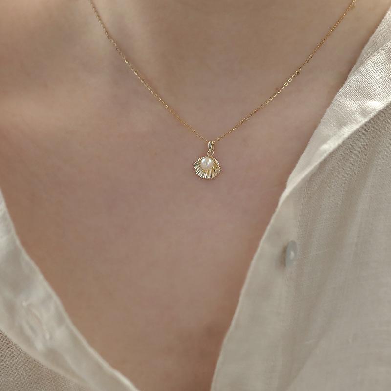 

High Quality 925 Sterling Silver Plated 14K Gold Pearl Shell Necklace for Women Fashion Temperament Valentine s Day Jewelry Gift 45cm