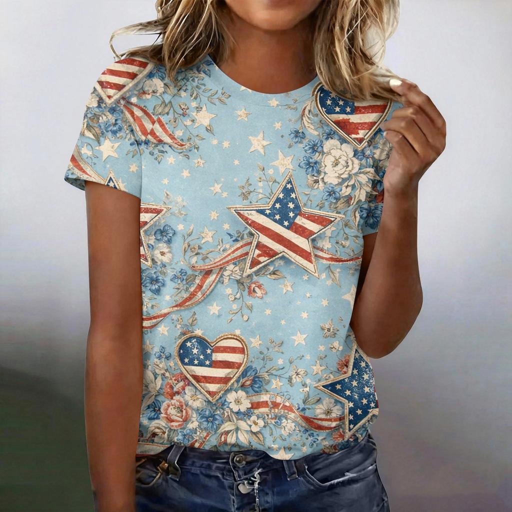Women's Casual Fashion Short-Sleeve Raglan Sleeve Printed T-Shirt Top
