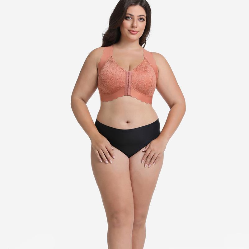 Plus Size Wireless Lace Front Buckle Push-Up French Sleep Bra