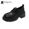 Mode Lolita Mädchen Schnür-Oxford-Schuhe Damen Höhe Erhöhung Plateau Ballerinas Damen Matte Leder Slipper Preppy JK Boot Sneakers