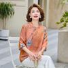 Chinese Style Summer Women's Round Neck 3/4 Sleeve Printed Top for Middle-Aged & Elderly