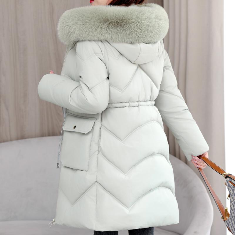 Mode Winter Damen Lange Parkas Kapuze mit Kunstfellkragen Dicke Warme Jacke Abnehmbare Ärmel Damenmäntel