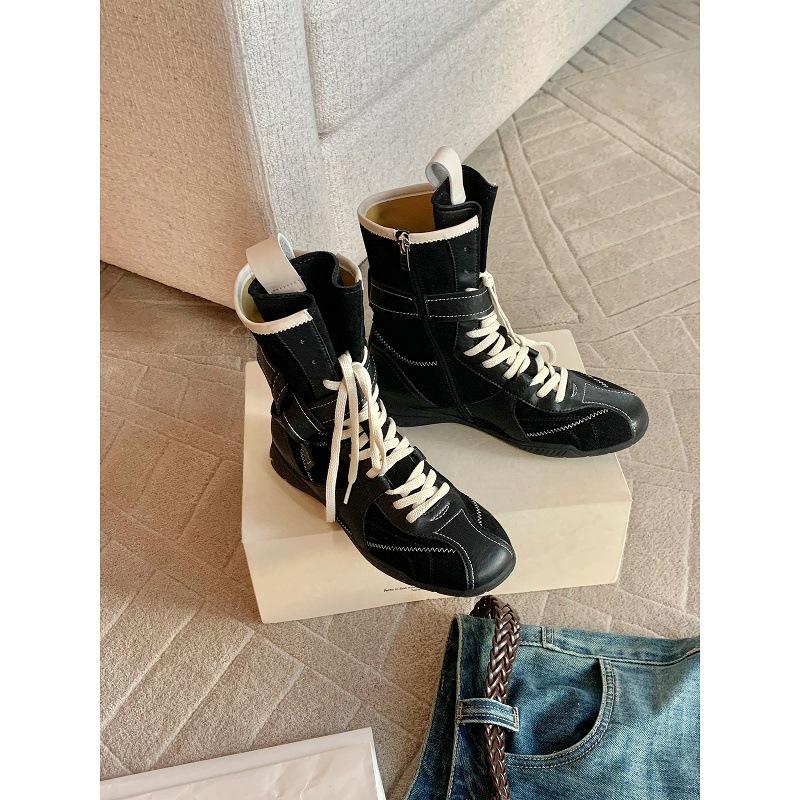 Cowhide Version Grape Mother Same Boxing Boots Retro Color Matching Straps Side Zipper Hunting Clothes Dexun Martin Boots Women's Short Boots