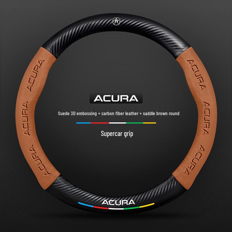 Genuine Leather Carbon Fiber Steering Wheel Cover for Acura - Non-Slip & Breathable, Universal Fit for All Seasons