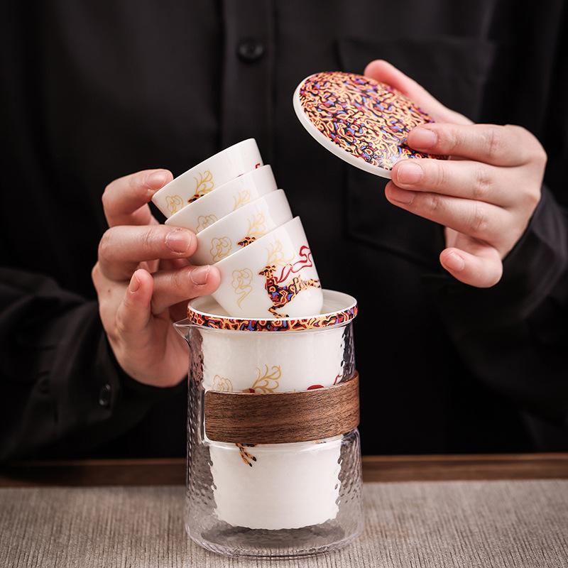 Business Gift Set Wedding Souvenir Kuaike Cup Suet Jade Porcelain Travel Tea Set National Trend
