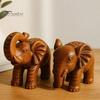 Housewarming Gift for Friends Elephant Figurine Ornament, Resin Wood Grain Statue, Auspicious Compact Shelf Statue Animal Sculpture Home Office Living