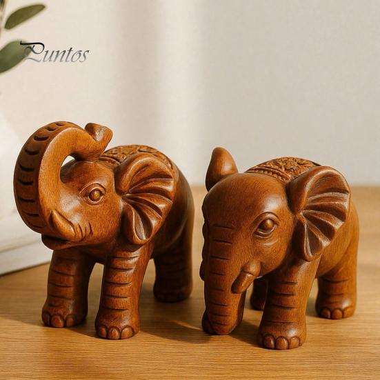 Housewarming Gift for Friends Elephant Figurine Ornament, Resin Wood Grain Statue, Auspicious Compact Shelf Statue Animal Sculpture Home Office Living
