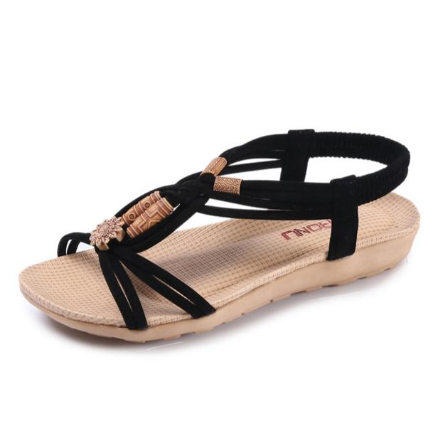 Flat Sandals Female Flat With Beaded Bohemian National Sandals Student Casual Beach Shoes