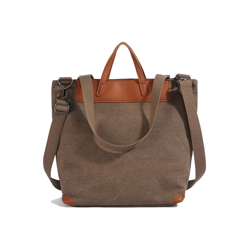 Canvas Tote Bag with Leather Trim and Adjustable Shoulder Strap Stylish Women's Handbag for Daily Use and Work