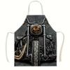 Linen Apron Biker Skull Motorcycle Design Men Gift Kitchen BBQ Grill Chef Accessory for Motorcycle Enthusiast