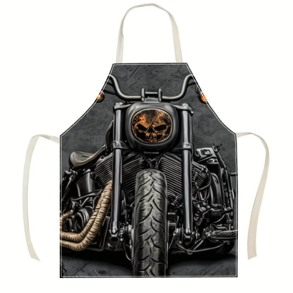 

Linen Apron Biker Skull Motorcycle Design Men Gift Kitchen BBQ Grill Chef Accessory for Motorcycle Enthusiast 38X47cm(15X19in)