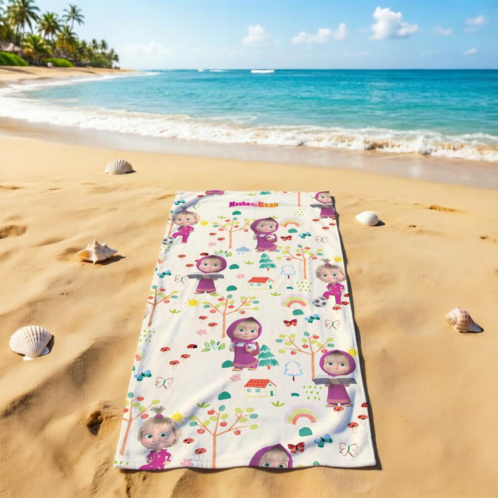 Cartoon M-Masha And The Bears Towel Ultra-Fine Fiber Quick Drying Absorbent Towel, Beach Swimming Vacation Beach Towel