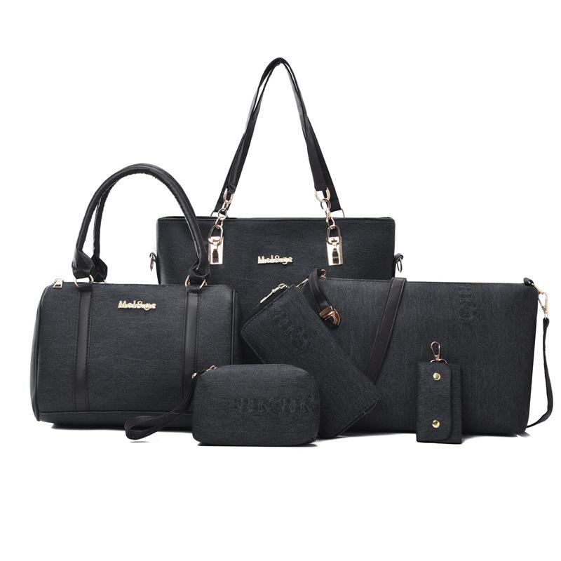 

New women s bag trendy denim printed mother and child bag six-piece set portable shoulder messenger women s bag fashionable yellow чорний