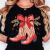 Boots Christmas Shirts Western Cowgirl Holiday Tee Casual Short Sleeve Top Womens Clothing Cartoon Streetwear Y2k Clothes