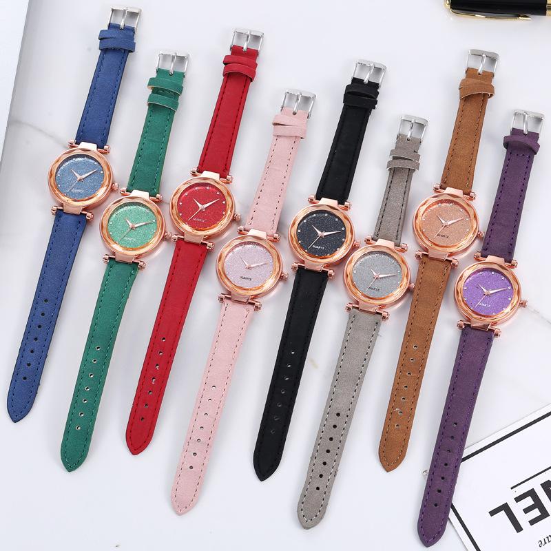 Watches for Women Ladies Watch Round Rhinestone Star Sky Pink Leisure Fashion Trend Frosted Belt Vintage Quartz Wristwatch