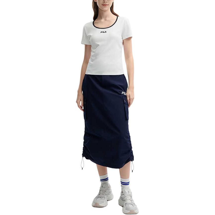 Fila Bequemes figurbetontes Rundhals-T-Shirt Damen Oberteile Wolke-Pilz-Weiß F11W429112FWT