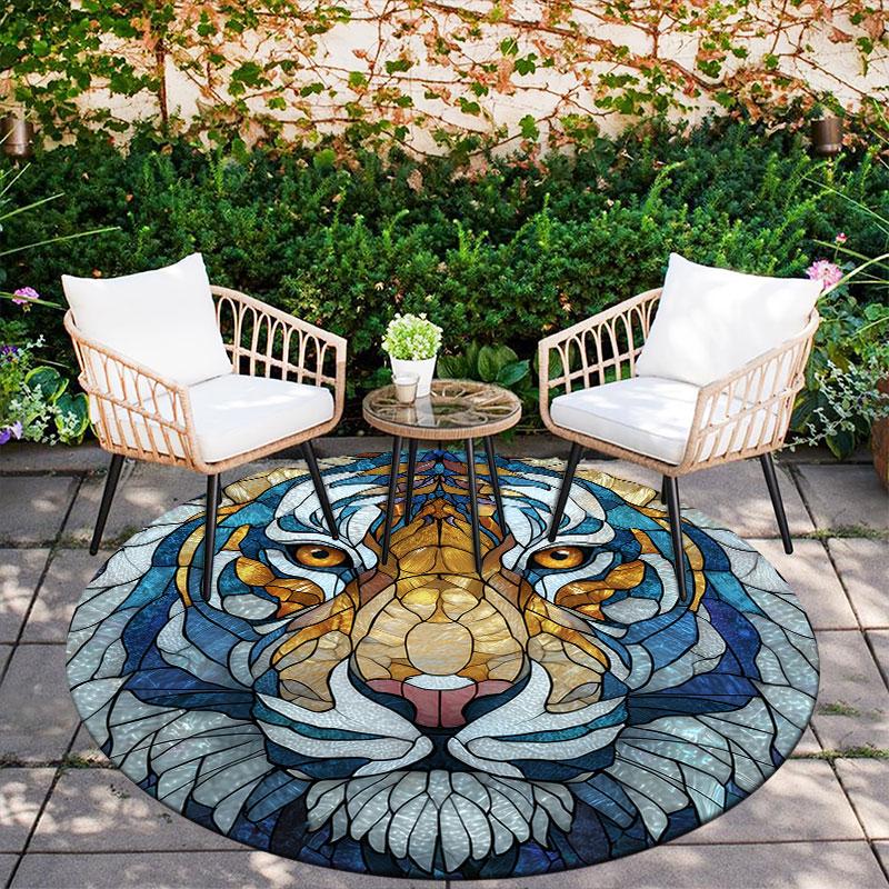 Tiger pattern round rug,Carpet Rug for Living Room Bedroom Playroom ,Non-slip Floor Mat,Holiday Gifts and Birthday Gifts.