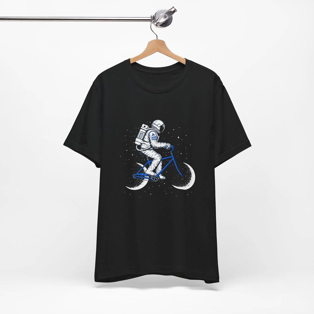 Moon Cycle T Shirt Space Astronaut T-shirt Cosmic Surreal Bicycle Unisex Shirt High-quality Crew-neck Short-sleeved Men's Tshirt