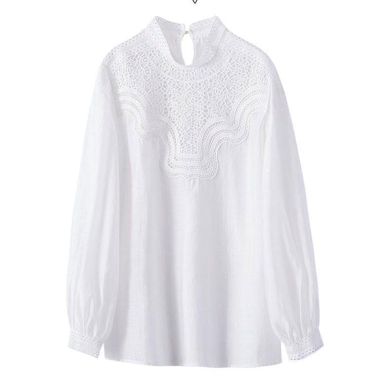 Bluză Damă Guler Stand Navetă Culoare Solidă Primăvară Toamnă Mânecă Lungă Stilată Coreeană Dantelă Decupată Aplicată Cămașă